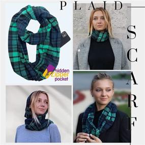 img 2 attached to 🧣 Elzama Plaid Checkered Infinity Winter Scarf: Stylish Tartan Loop Travel Scarf with Hidden Zipper Pocket for Women
