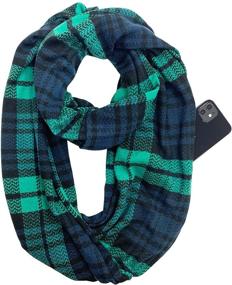 img 4 attached to 🧣 Elzama Plaid Checkered Infinity Winter Scarf: Stylish Tartan Loop Travel Scarf with Hidden Zipper Pocket for Women