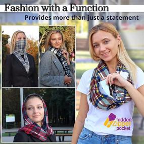 img 1 attached to 🧣 Elzama Plaid Checkered Infinity Winter Scarf: Stylish Tartan Loop Travel Scarf with Hidden Zipper Pocket for Women
