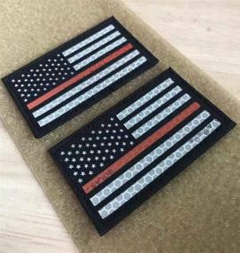 img 3 attached to 🔸 Enhanced Visibility: Thin Orange Line Tactical Patches with Reflective US American Flag Design - 2 Pack (2X3.5 inch) Hook-Fastener Backing