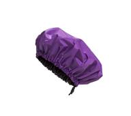 glow by daye large satin lined shower cap - adjustable, waterproof with satin interior, hair protection - purple rain logo