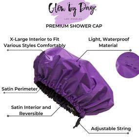 img 3 attached to Glow by Daye Large Satin Lined Shower Cap - Adjustable, Waterproof with Satin Interior, Hair Protection - Purple Rain