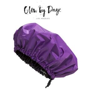 img 1 attached to Glow by Daye Large Satin Lined Shower Cap - Adjustable, Waterproof with Satin Interior, Hair Protection - Purple Rain