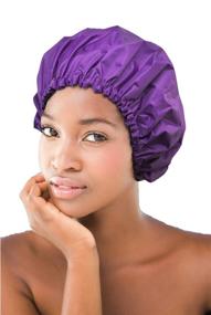 img 2 attached to Glow by Daye Large Satin Lined Shower Cap - Adjustable, Waterproof with Satin Interior, Hair Protection - Purple Rain