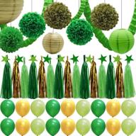 🎉 43-piece green party decorations set: paper lanterns, balloons, tassel garland banner, tissue pom poms flowers, clover garland, paper garland for st. patrick's day, birthday, baby showers, bridal shower logo