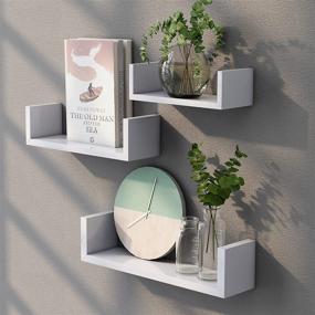 img 3 attached to 🏠 AMADA HOMEFURNISHING White Floating Shelves: Stylish U-Shaped Wall Shelf Set in 3 Sizes for Bedroom, Bathroom, Living Room, Kitchen - AMFS13-W