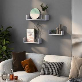 img 2 attached to 🏠 AMADA HOMEFURNISHING White Floating Shelves: Stylish U-Shaped Wall Shelf Set in 3 Sizes for Bedroom, Bathroom, Living Room, Kitchen - AMFS13-W