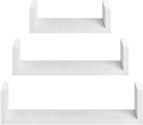 img 4 attached to 🏠 AMADA HOMEFURNISHING White Floating Shelves: Stylish U-Shaped Wall Shelf Set in 3 Sizes for Bedroom, Bathroom, Living Room, Kitchen - AMFS13-W