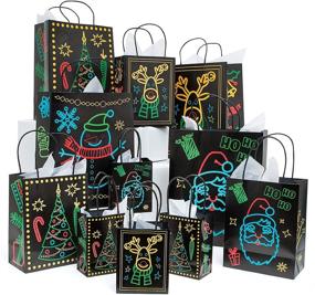 img 4 attached to 🎁 Christmas Glow-in-The-Dark Gift Bag Set - 22 Piece: 11 Bags (4 Designs, 3 Sizes) with 11 White Tissue Papers, Unique Luminous Festive Designs & Patterns