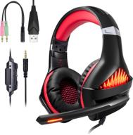 upgraded professional ps4 gaming headset 3.5mm wired bass stereo noise isolation gaming headphone with mic and led lights for playstation 4, xbox one, laptop, pc - bluefire (red) logo