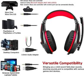 img 2 attached to Upgraded Professional PS4 Gaming Headset 3.5mm Wired Bass Stereo Noise Isolation Gaming Headphone with Mic and LED Lights for Playstation 4, Xbox One, Laptop, PC - BlueFire (Red)