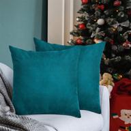 syntus 2-pack velvet throw pillow covers - soft cozy square decorative cushion case for home decor, car, bed or sofa - 18 x 18 teal green логотип