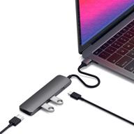 🔌 satechi slim aluminum type-c multi-port adapter for macbook air, ipad pro, and macbook pro - hdmi 4k, usb-c pass-through, usb 3.0 - space gray - 2020/2018 compatible logo