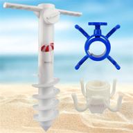 🏖️ sturdy beach umbrella sand anchor with 2 hanging hooks, secure stand holder for outdoor patio umbrellas, heavy-duty design with 5-spiral screw resisting strong winds, universal fit for all beach accessories logo