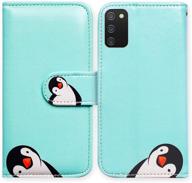 🐧 samsung galaxy a02s case - black penguin leather flip phone case wallet cover with card slot holder kickstand logo