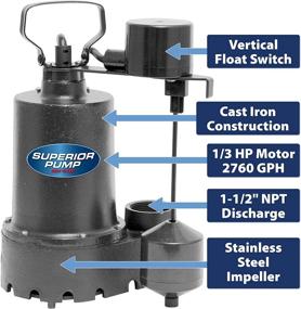 img 3 attached to 💪 Highly Efficient Superior Pump 92341 1/3 HP Cast Iron Submersible Sump Pump featuring Vertical Float Switch for Optimal Performance