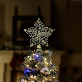 img 2 attached to 🌟 Glittered Star Tree Topper - Christmas Gold Sparkle Wire Star Decoration with Leafy Design