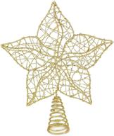 🌟 glittered star tree topper - christmas gold sparkle wire star decoration with leafy design logo