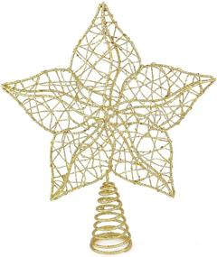 img 4 attached to 🌟 Glittered Star Tree Topper - Christmas Gold Sparkle Wire Star Decoration with Leafy Design