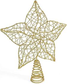 img 1 attached to 🌟 Glittered Star Tree Topper - Christmas Gold Sparkle Wire Star Decoration with Leafy Design