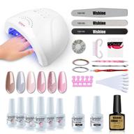 💅 набор для начинающих vishine gel nail polish с лампой для ногтей sunone uv led 48w и сушкой - 6 красивых цветов геля для ногтей, база и верхнее покрытие (#02) логотип