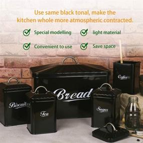 img 1 attached to X649 Black Metal Kitchen Storage Set for Home 🏺 - Bread Bin, Biscuit Tin, Tea, Coffee, Sugar Canister Containers