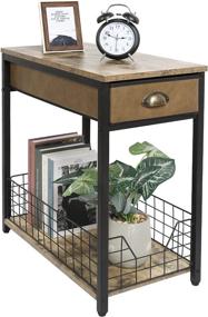 img 2 attached to Narrow End Table with Drawer: Stylish and Compact Industrial Retro Side Table for Small Spaces