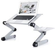 🖥️ rainbean adjustable laptop stand - portable laptop table for bed/sofa/recliner, foldable standing desk with mouse pad, ergonomic computer holder - silver logo