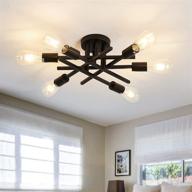 💡 asgyisa semi flush mount modern ceiling light fixture: black vintage matte sputnik chandelier with 6 lights - perfect for farmhouse dining room, living room, bedroom, study, and kitchen логотип