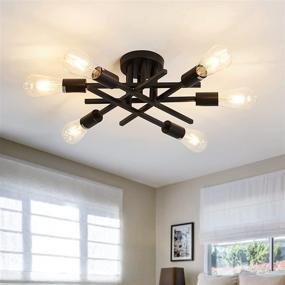 img 2 attached to 💡 ASGYISA Semi Flush Mount Modern Ceiling Light Fixture: Black Vintage Matte Sputnik Chandelier with 6 Lights - Perfect for Farmhouse Dining Room, Living Room, Bedroom, Study, and Kitchen
