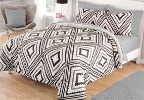 img 1 attached to 🛌 Keeco Your Zone Geo Aztec Comforter Set: Reversible to Cozy Plush Black/Gray (Full/Queen) - Stylish and Warm Bedding Solution