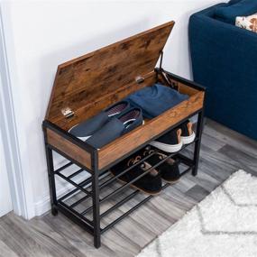 img 1 attached to Rustic Brown Two Layer Shoe 👟 Bench: Metal Frame with Storage Cabinet Top