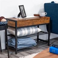 rustic brown two layer shoe 👟 bench: metal frame with storage cabinet top logo