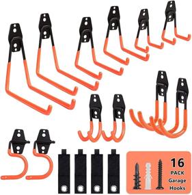 img 4 attached to JOVNO Garage Hooks, 16 Pack Heavy Duty Steel Tool Hangers for Garage Storage - Wall Mount Utility Hooks and Hangers for Ladder, Hoses, Bikes, Bulky Items - Garden Tool Organizer