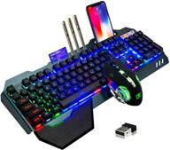 🎮 ultimate gaming combo: wireless rainbow backlit keyboard and mouse with rechargeable battery and mechanical feel - pc gamers edition logo