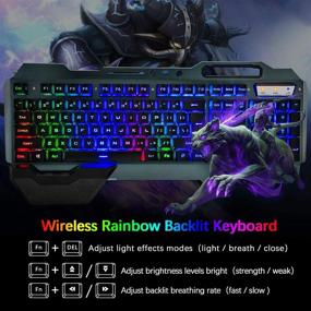 img 3 attached to 🎮 Ultimate Gaming Combo: Wireless Rainbow Backlit Keyboard and Mouse with Rechargeable Battery and Mechanical Feel - PC Gamers Edition