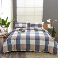 🛏️ ufriday king blue duvet cover set - 100% washed cotton bedding with zipper closure, buffalo plaid comforter cover - ultra soft and easy care (104 x 90 inches) logo
