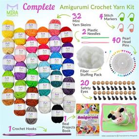img 3 attached to 🧶 Complete Amigurumi Set - 32 Acrylic Yarns with Real Amigurumi Book - Premium DK Yarn for Crochet and Knitting - Includes 1 Crochet Hook, 2 Needles, 4 Stitch Markers, Pearl Head Sewing Pins Set, Fiber Stuffing, Safety Eyes by Mira Handcrafts