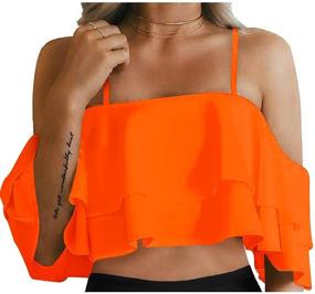 img 4 attached to Womens Flounce Swimsuit with Off Shoulder Ruffled Chic Bikini Tops - Tempt Me