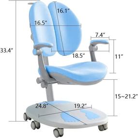 img 3 attached to Adjustable Height Kids Study Chair with Auto Brake Casters, Seat Depth, Footrest, Lumbar Support - Perfect for Homeschooling (Blue-C10)