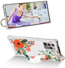 img 1 attached to 🌼 SEO-Optimized Orange Floral Clear Case with Wrist Strap Kickstand, Screen Protector for Samsung Galaxy Note 20 Ultra - Flower Protective Bumper Band Cover for Women Girls (6.9”)