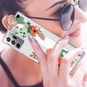 img 3 attached to 🌼 SEO-Optimized Orange Floral Clear Case with Wrist Strap Kickstand, Screen Protector for Samsung Galaxy Note 20 Ultra - Flower Protective Bumper Band Cover for Women Girls (6.9”)