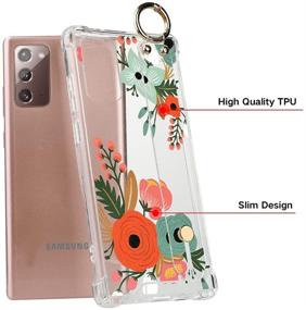 img 2 attached to 🌼 SEO-Optimized Orange Floral Clear Case with Wrist Strap Kickstand, Screen Protector for Samsung Galaxy Note 20 Ultra - Flower Protective Bumper Band Cover for Women Girls (6.9”)