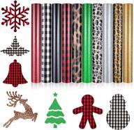 🎄 10 sheets christmas buffalo plaid heat transfer vinyl with leopard print htv vinyl, pu glitter htv vinyl adhesive iron-on sheets for t-shirt hat bag pillow, 12 x 10 inch logo