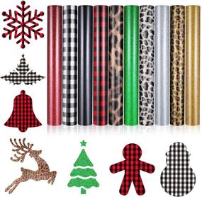 img 4 attached to 🎄 10 Sheets Christmas Buffalo Plaid Heat Transfer Vinyl with Leopard Print HTV Vinyl, PU Glitter HTV Vinyl Adhesive Iron-on Sheets for T-Shirt Hat Bag Pillow, 12 x 10 Inch