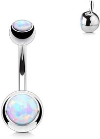 img 3 attached to 💎 Stunning Synthetic Opal Set Double Jeweled 316L Surgical Steel Navel Belly Button Ring: Add Sparkle and Elegance to Your Style!