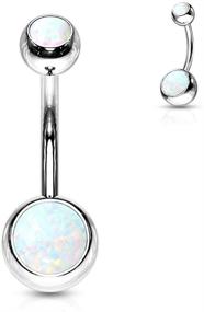 img 1 attached to 💎 Stunning Synthetic Opal Set Double Jeweled 316L Surgical Steel Navel Belly Button Ring: Add Sparkle and Elegance to Your Style!