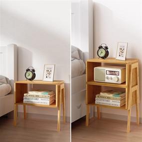 img 3 attached to 🎋 Set of 2 Bamboo Stackable End Tables, Space-Saving Nightstands for Living Room, Bedroom, Nursery, Laundry, Study Rooms - Storage Solution by Pipishell