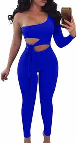 img 4 attached to 💃 BEAGIMEG Women's Sexy One Shoulder Cut Out Bodycon Club Romper Jumpsuit: a Seductive Statement Piece for Nightlife