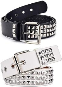 img 3 attached to Three Leather Studded Square Pyramid Men's Accessories